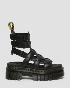 Sandales plateformes montantes Ricki en cuir Nappa Lux in Noir