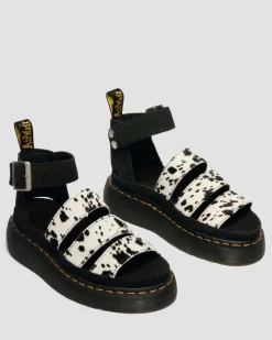 Sandales Quad Clarissa en cuir Hair-On à brides in Crème & Noir