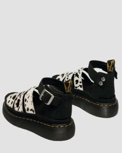 Sandales Quad Clarissa en cuir Hair-On à brides in Crème & Noir